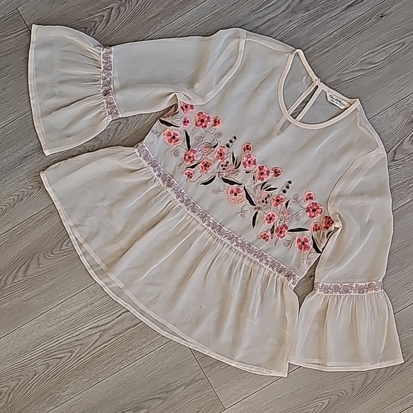 Miss Selfridge Fairycore Whimsical Floral Embroidered Peplum Blouse - Picture 1 of 13